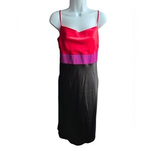 NWT Express Red Black Purple Satin Cowl Neck Midi Slip Dress Size S